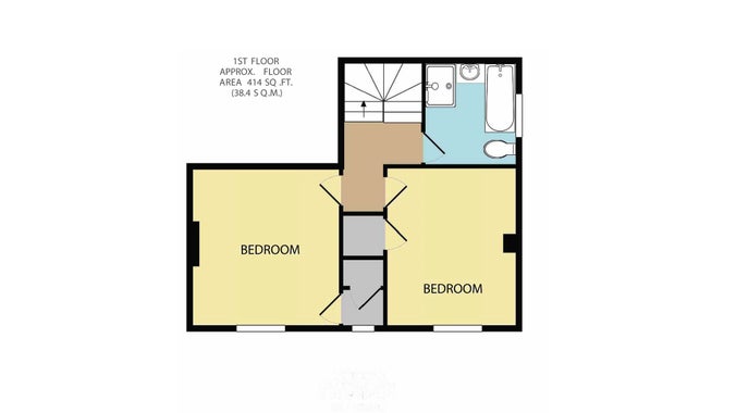 The first floor plan for Mottistone Rose Cottage, showing two bedrooms and bathroom